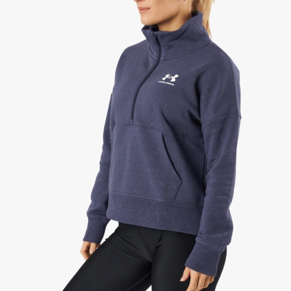 Under Armour Women's Rival Fleece 1/2 Zip Tempered Steel Blue Speckled Med EUC